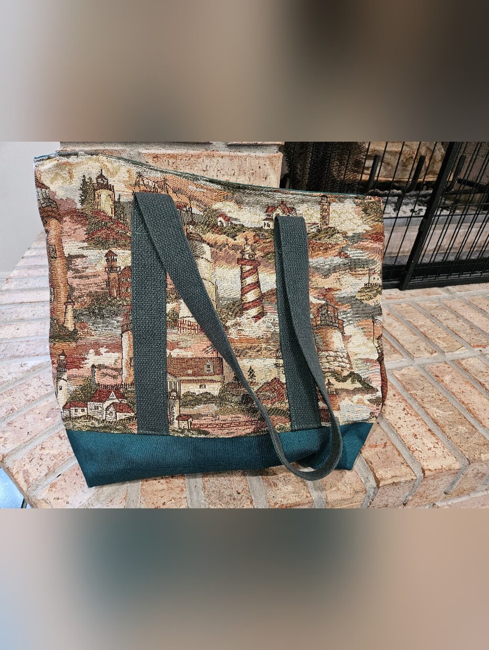 Tapestry Lighthouse Large Tote Green Coastal Classic Casual Bag Travel Boho